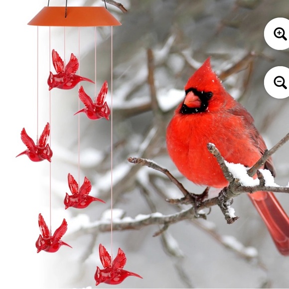 Bundle of 2 Solar Cardinal Red Bird Wind Chime Lights, LED - Picture 3 of 6